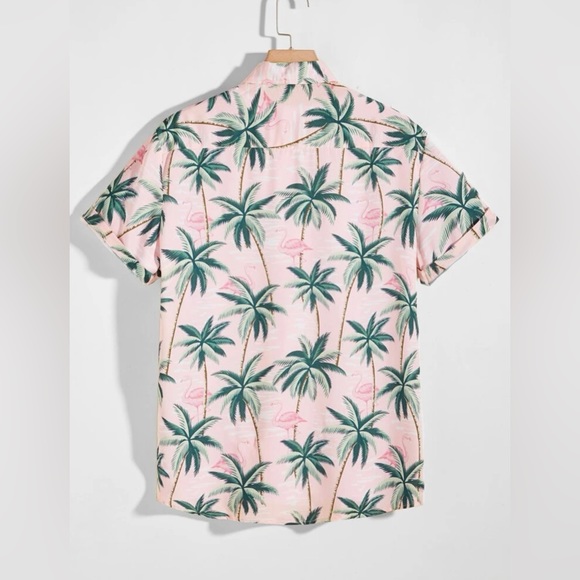 Men’s Flamingo & Tree Print Hawaiian Shirt - Picture 2 of 12